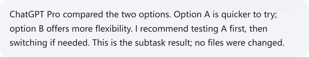 Demo data: an example English reply in the parent session, so you can see where the result will appear. The example text is not a real ChatGPT return and cannot prove that end-to-end operation has run.
