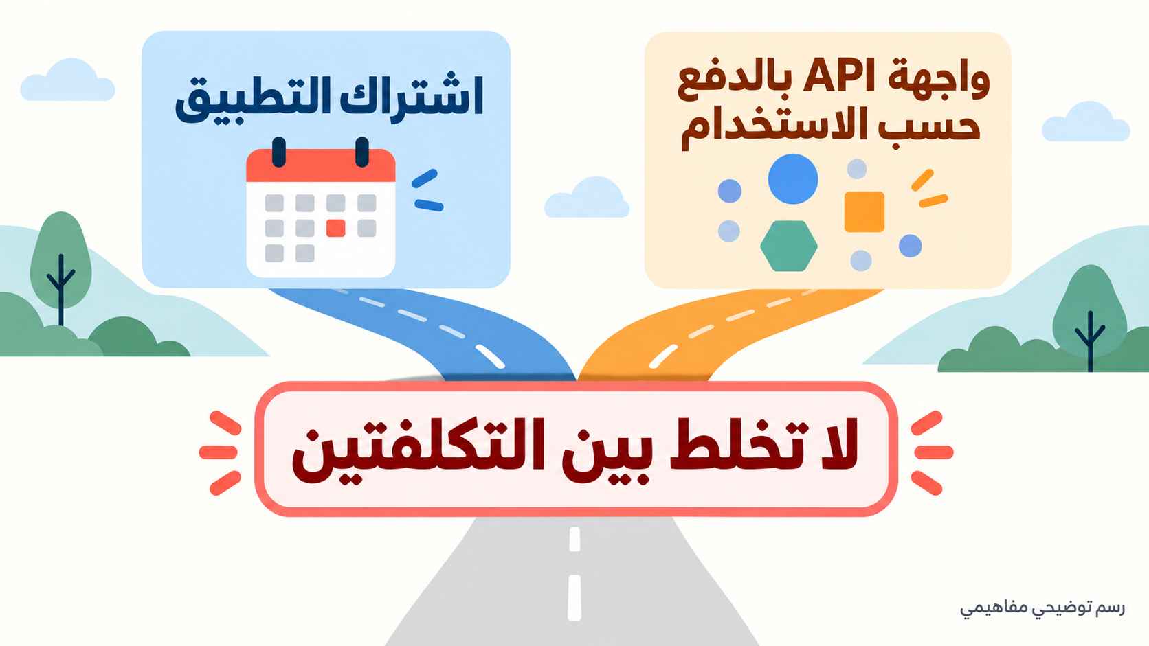 رسم توضيحي مفاهيمي: اشتراك التطبيق والدفع حسب الاستخدام عبر API مقياسان مختلفان