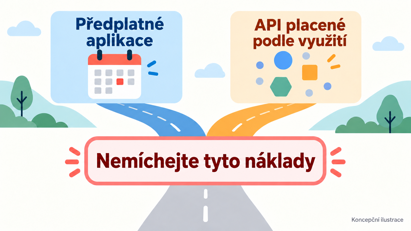 Konceptuální schéma: předplatné aplikace a účtování API podle spotřeby jsou dva různé režimy