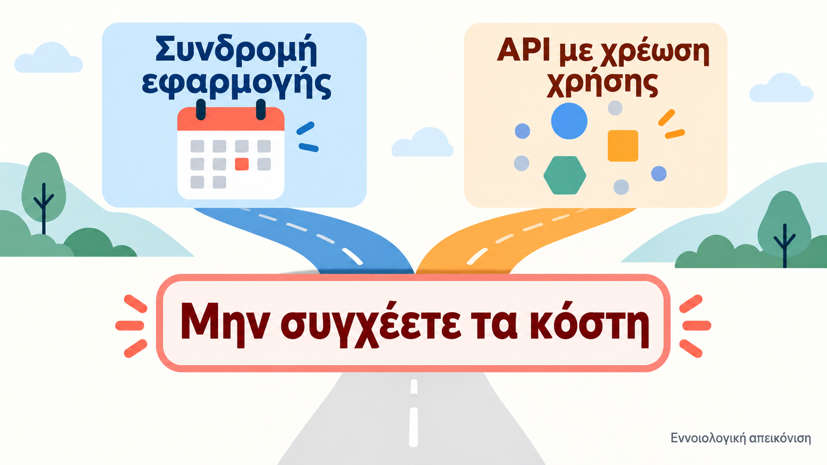 Εννοιολογικό διάγραμμα: η συνδρομή εφαρμογής και η χρέωση API με βάση τη χρήση είναι δύο διαφορετικά πλαίσια