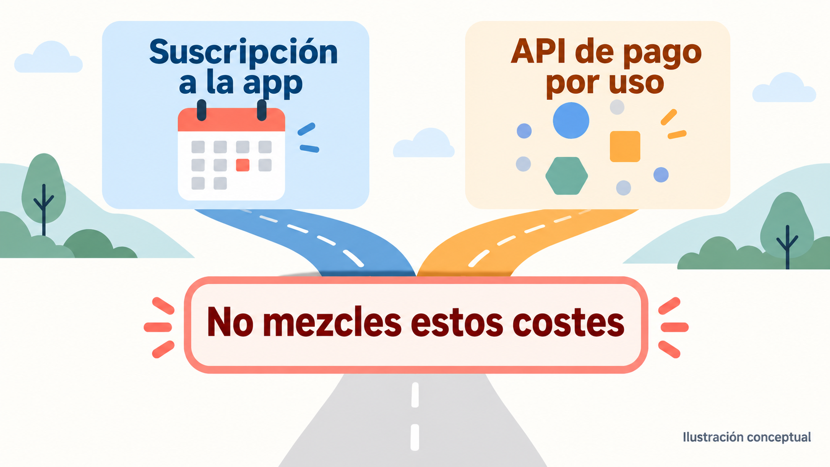 Concepto esquemático: la suscripción de la aplicación y el pago por uso de API son dos criterios diferentes