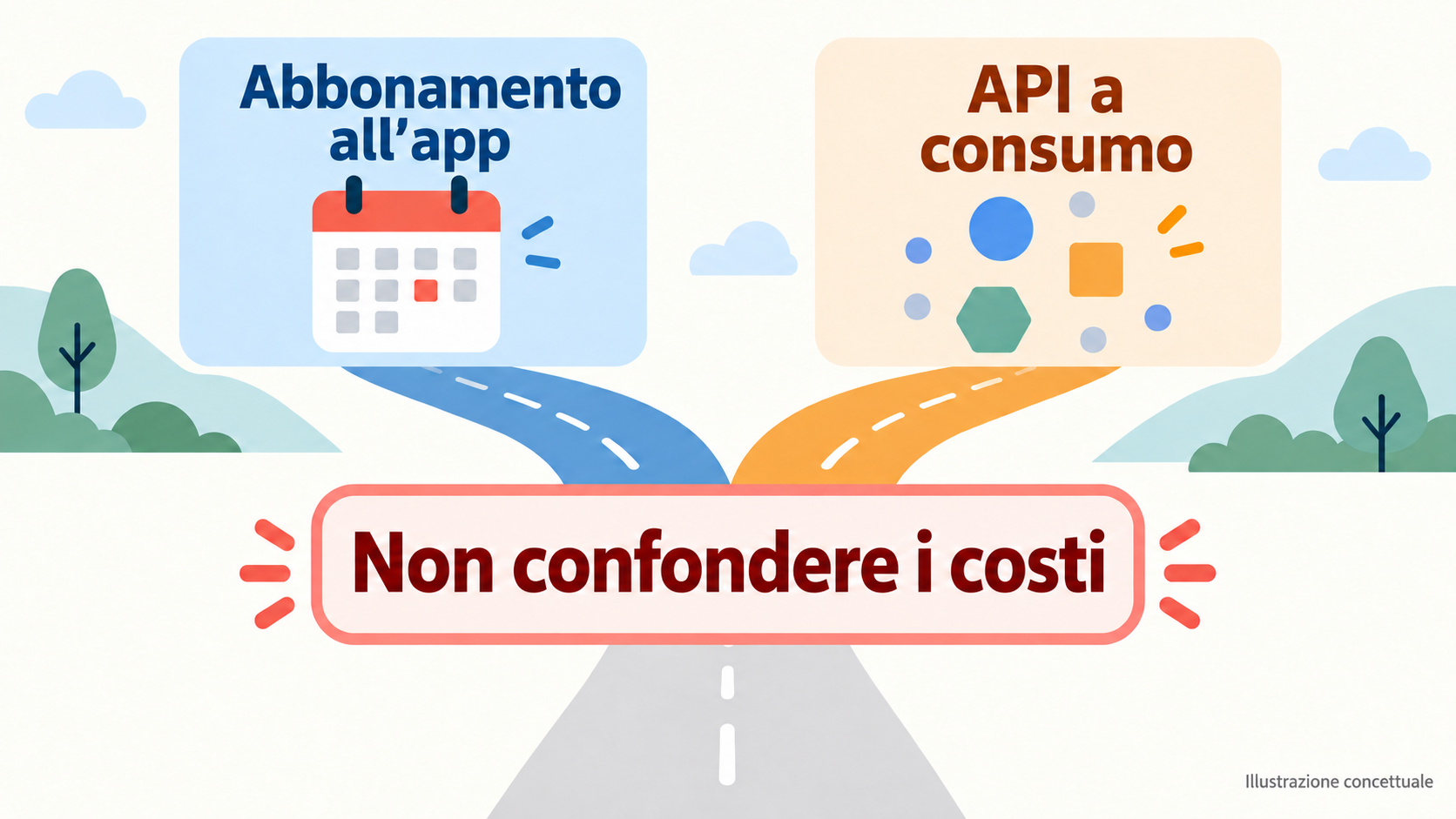 Schema concettuale: l'abbonamento all'app e la fatturazione API a consumo sono due metriche diverse