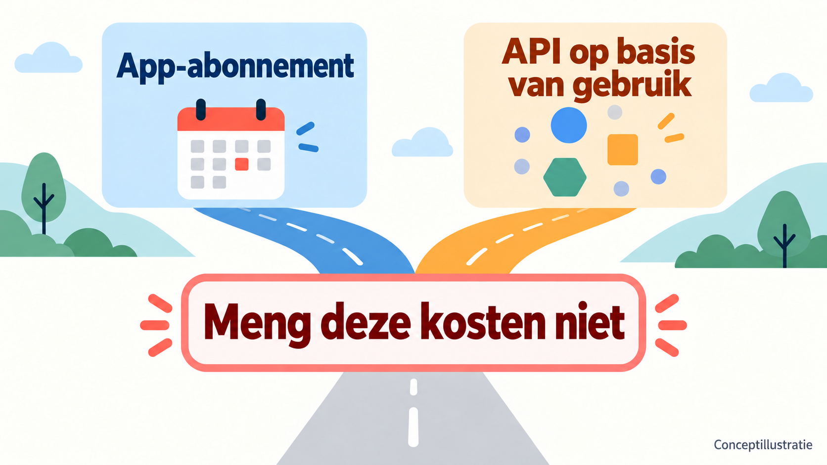 Conceptdiagram: applicatieabonnement en API-verbruiksfacturering zijn twee verschillende manieren van rekenen