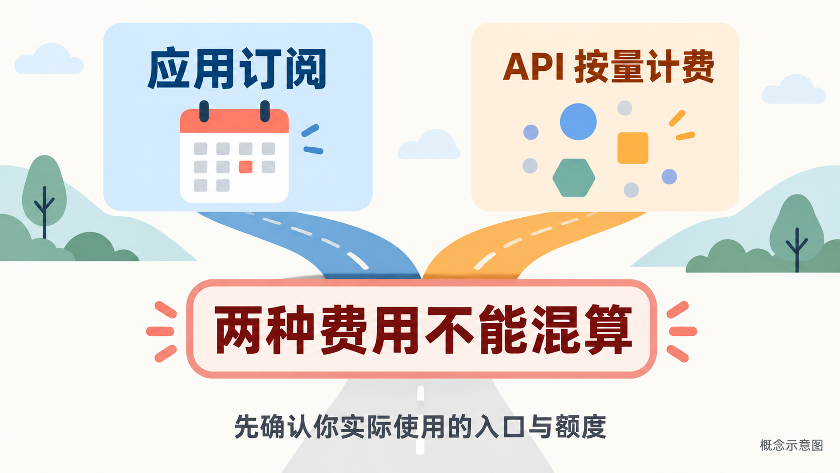 概念示意图:应用订阅和 API 按量计费是两种不同口径