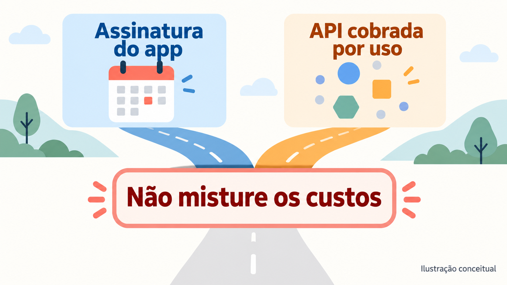 Diagrama conceitual: assinatura de aplicativo e cobrança por uso de API são duas métricas diferentes