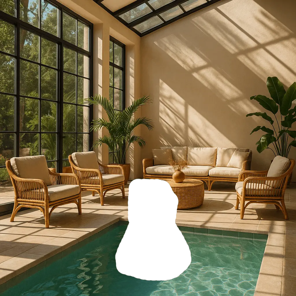 Mask specifying a transparent edit area in the pool foreground